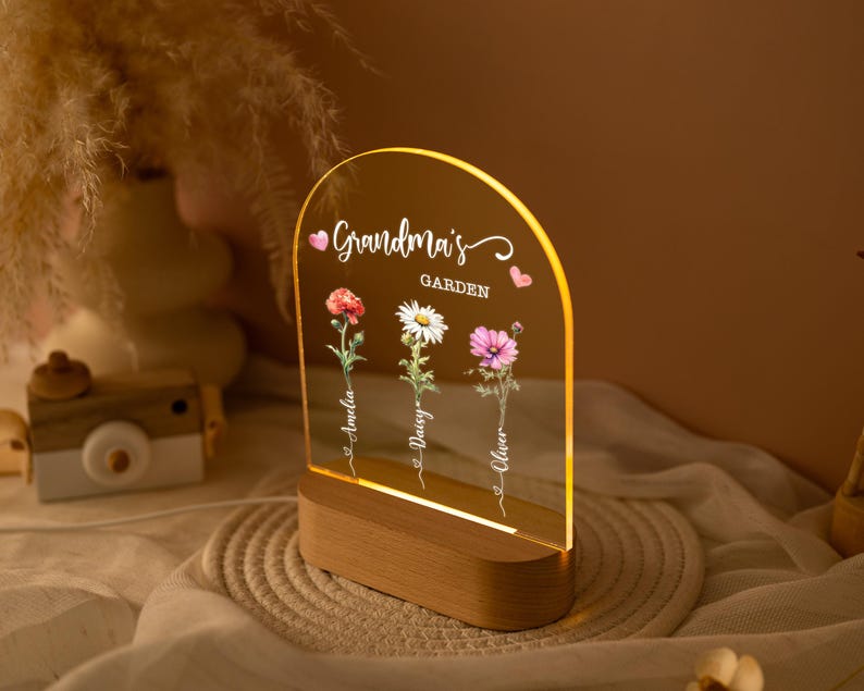 Mum's Garden Night Light, Custom Birth Month Flower With Kids Names Night Light, Gifts for Mom, Family Birth Flower Gifts, Mother's Day Gift