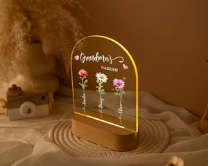 Mum's Garden Night Light, Custom Birth Month Flower With Kids Names Night Light, Gifts for Mom, Family Birth Flower Gifts, Mother's Day Gift