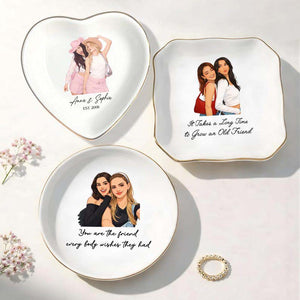 Personalized Bestie Photo Jewelry Dish, Custom Friendship Trinket Tray Ring, Birthday Gifts For Bestie