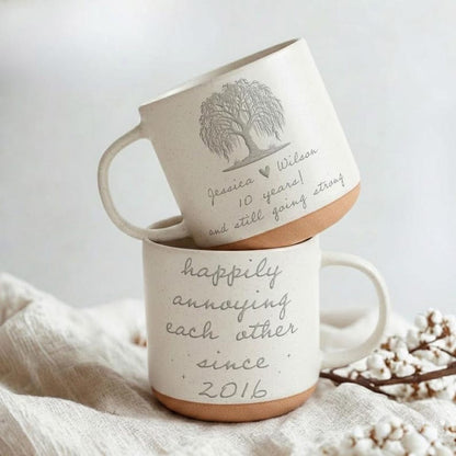 Personalized Anniversary Pottery Mug, Happily Annoying Each Other Since Mug, Wedding Anniversary Gift for Husband Wife