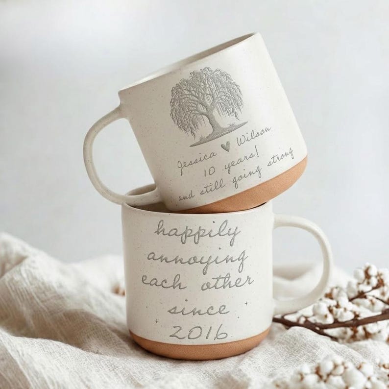 Personalized Anniversary Pottery Mug, Happily Annoying Each Other Since Mug, Wedding Anniversary Gift for Husband Wife