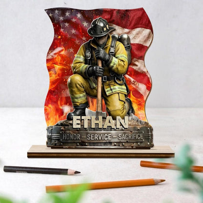 Personalized Firefighter Memorial Plaque, Custom Fireman Sign with Name, Honor Service Sacrifice Tribute Gift for Firefighter Dad Husband