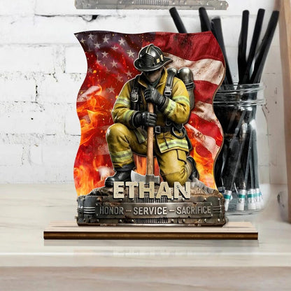 Personalized Firefighter Memorial Plaque, Custom Fireman Sign with Name, Honor Service Sacrifice Tribute Gift for Firefighter Dad Husband