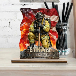 Personalized Firefighter Memorial Plaque, Custom Fireman Sign with Name, Honor Service Sacrifice Tribute Gift for Firefighter Dad Husband