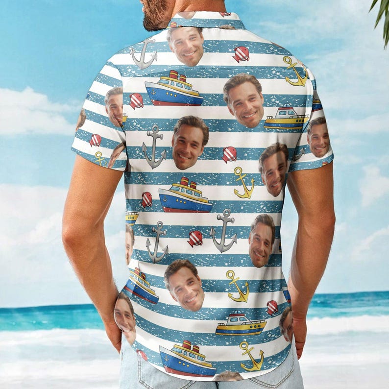 Personalized Photo Family Cruising Hawaiian Shirt, Custom Face Vacation Aloha Tee Group Matching, Summer Trip Gift For Dad Mom Husband Wife