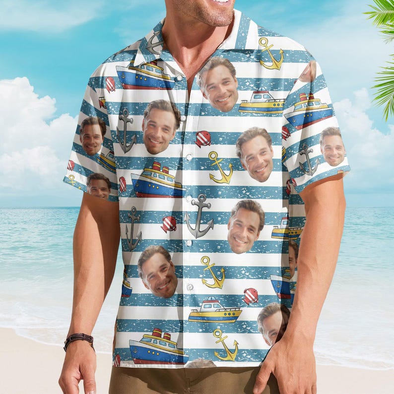 Personalized Photo Family Cruising Hawaiian Shirt, Custom Face Vacation Aloha Tee Group Matching, Summer Trip Gift For Dad Mom Husband Wife
