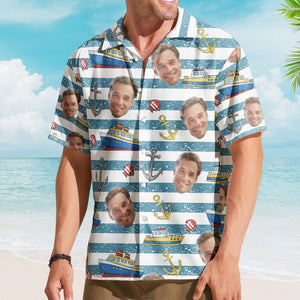 Personalized Photo Family Cruising Hawaiian Shirt, Custom Face Vacation Aloha Tee Group Matching, Summer Trip Gift For Dad Mom Husband Wife