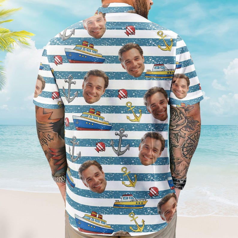 Personalized Photo Family Cruising Hawaiian Shirt, Custom Face Vacation Aloha Tee Group Matching, Summer Trip Gift For Dad Mom Husband Wife