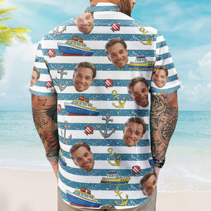 Personalized Photo Family Cruising Hawaiian Shirt, Custom Face Vacation Aloha Tee Group Matching, Summer Trip Gift For Dad Mom Husband Wife