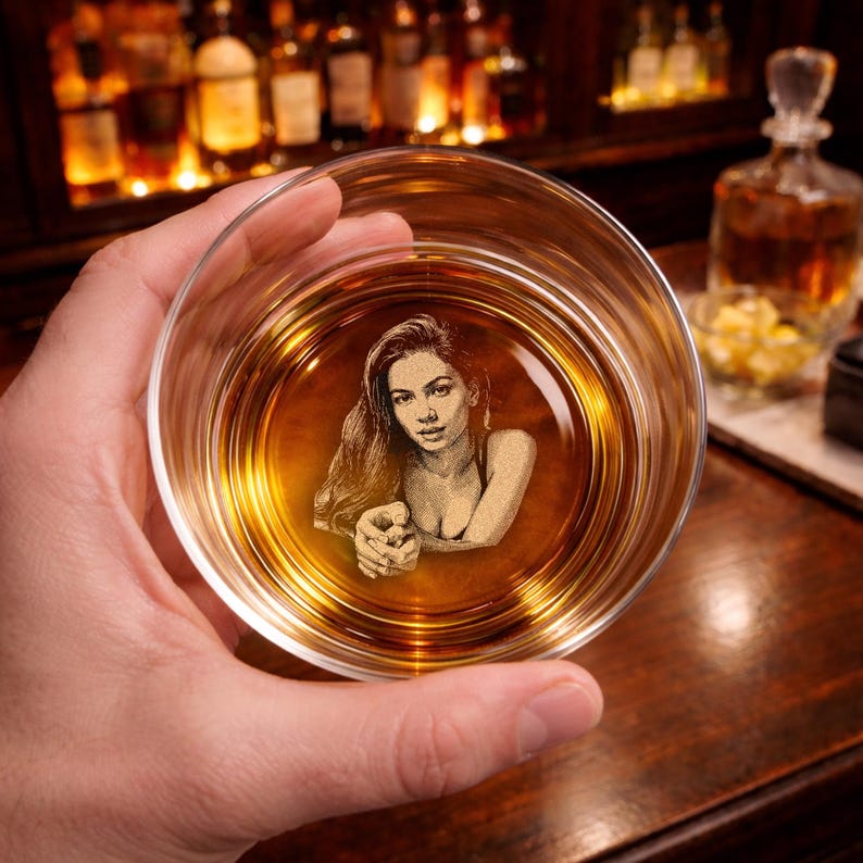 Personalized Photo Whiskey Glass for Him, Custom Anniversary Gift for Husband, Spicy Boudoir Photo Engraving, Valentine's Day Gift for Men