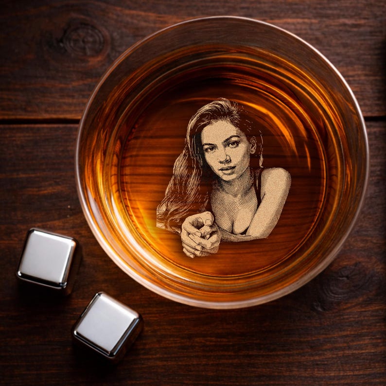 Personalized Photo Whiskey Glass for Him, Custom Anniversary Gift for Husband, Spicy Boudoir Photo Engraving, Valentine's Day Gift for Men