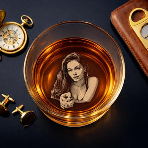 Personalized Photo Whiskey Glass for Him, Custom Anniversary Gift for Husband, Spicy Boudoir Photo Engraving, Valentine's Day Gift for Men