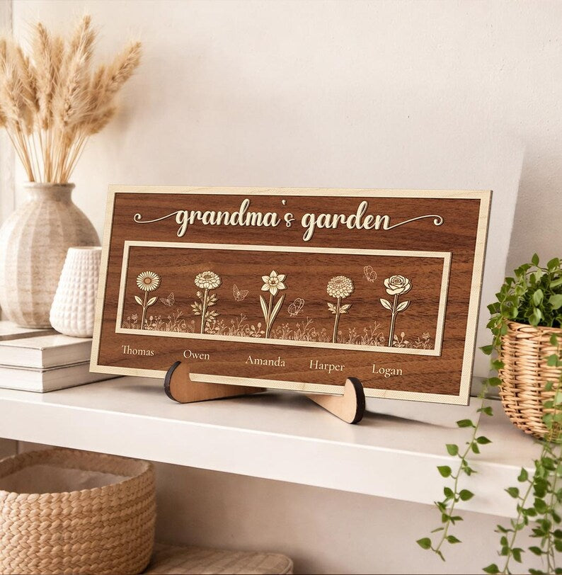 Personalized Grandma's Garden Frame, Birth Month Flowers Sign, Gift for Mom Nana, Mother's Day Gift from Kids Grandkids, Birthday Gift for her