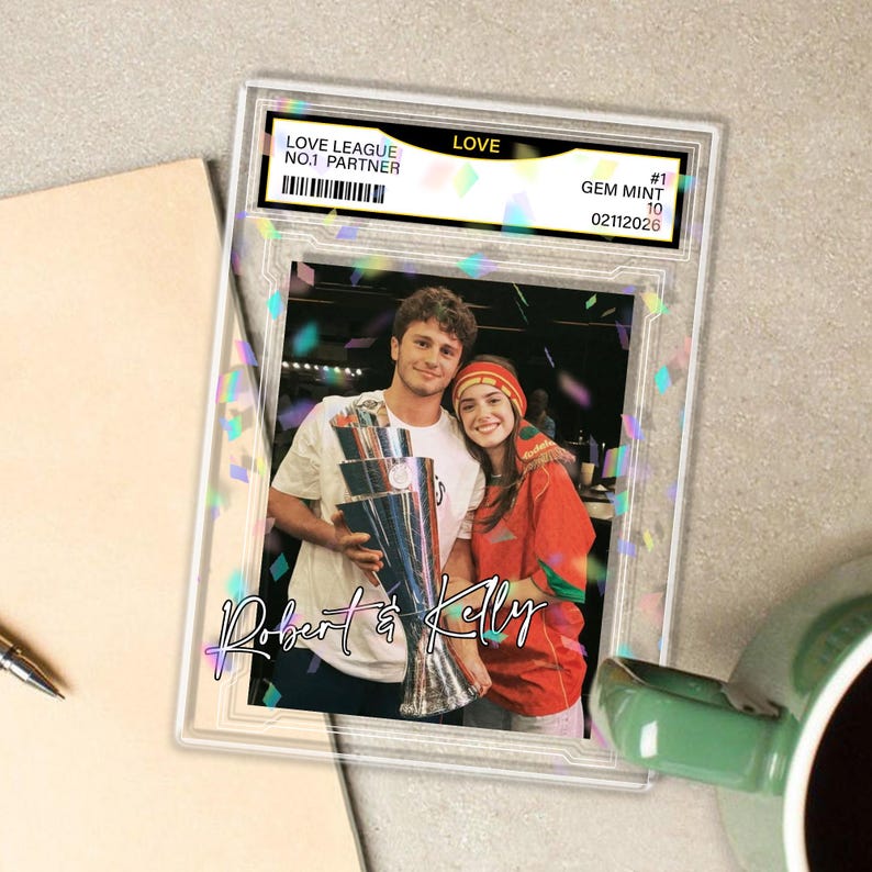 Custom Couple Photo Acrylic Block, Personalized Trading Card Desk Name Plate For Couple, Baseball Lover Gift, Valentines Day Gift For Him