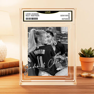 Custom Couple Photo Acrylic Block, Personalized Trading Card Desk Name Plate For Couple, Baseball Lover Gift, Valentines Day Gift For Him