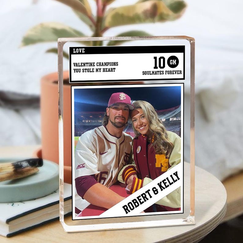 Personalized Trading Card Desk Name Plate For Couple, Custom Couple Photo Acrylic Block Plaque, Couple Sports, Gift for Baseball Lover