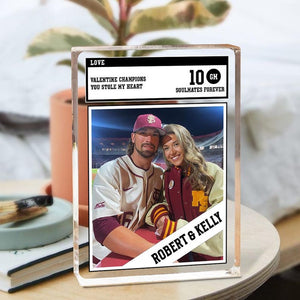 Personalized Trading Card Desk Name Plate For Couple, Custom Couple Photo Acrylic Block Plaque, Couple Sports, Gift for Baseball Lover