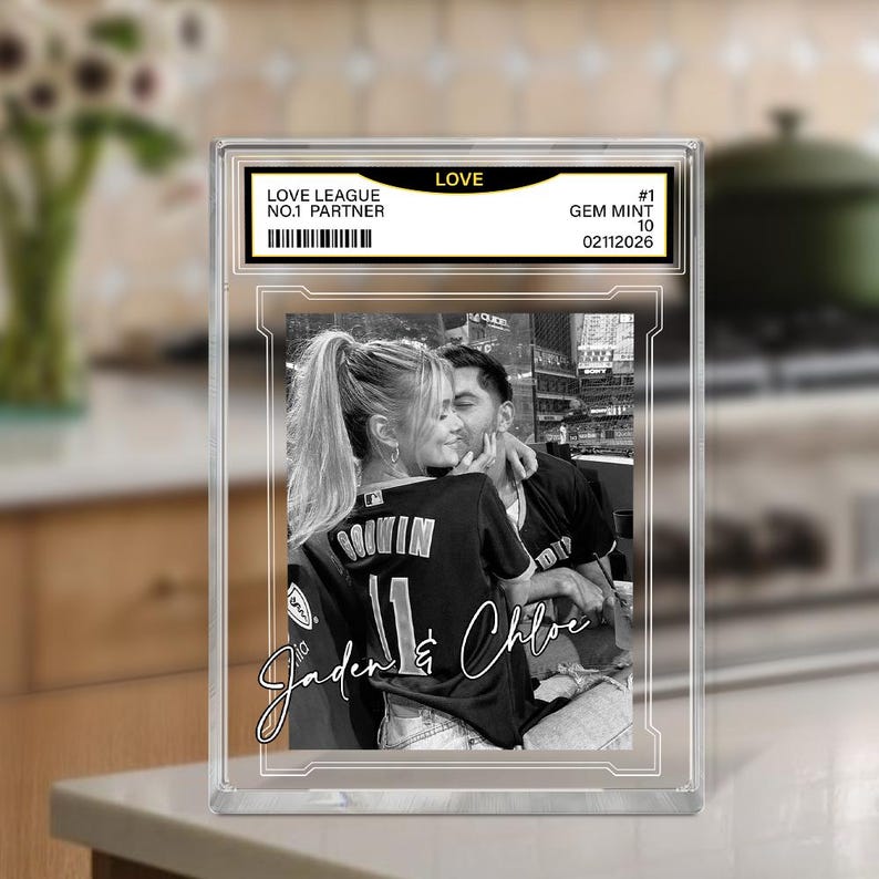 Custom Couple Photo Acrylic Block, Personalized Trading Card Desk Name Plate For Couple, Baseball Lover Gift, Valentines Day Gift For Him