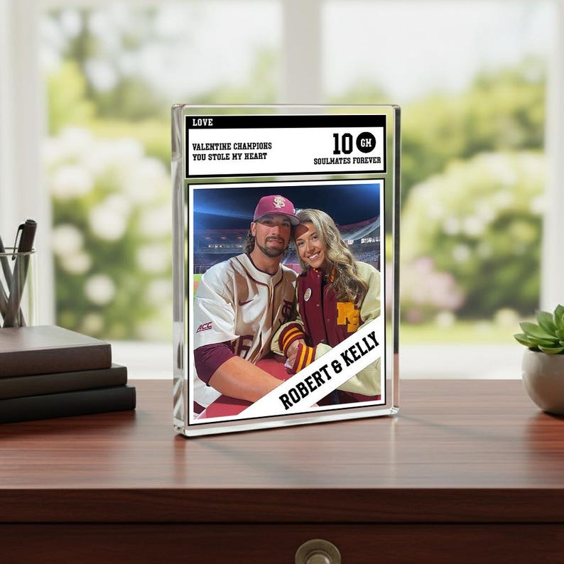 Personalized Trading Card Desk Name Plate For Couple, Custom Couple Photo Acrylic Block Plaque, Couple Sports, Gift for Baseball Lover