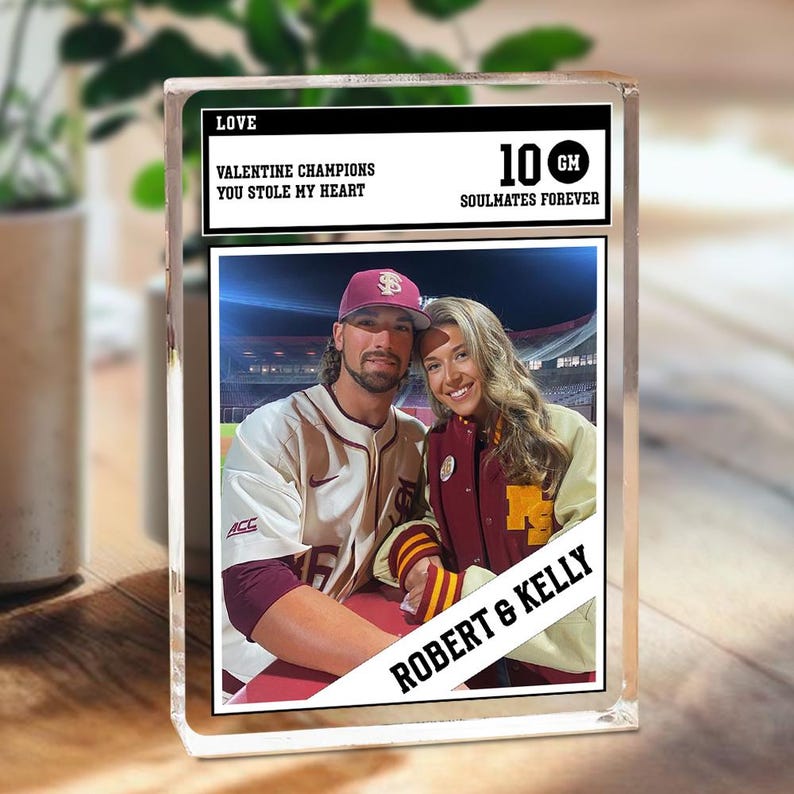 Personalized Trading Card Desk Name Plate For Couple, Custom Couple Photo Acrylic Block Plaque, Couple Sports, Gift for Baseball Lover