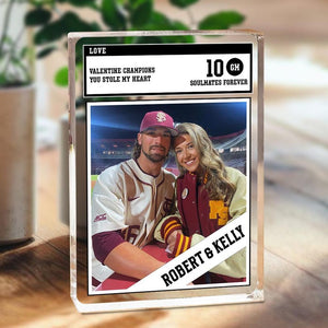 Personalized Trading Card Desk Name Plate For Couple, Custom Couple Photo Acrylic Block Plaque, Couple Sports, Gift for Baseball Lover