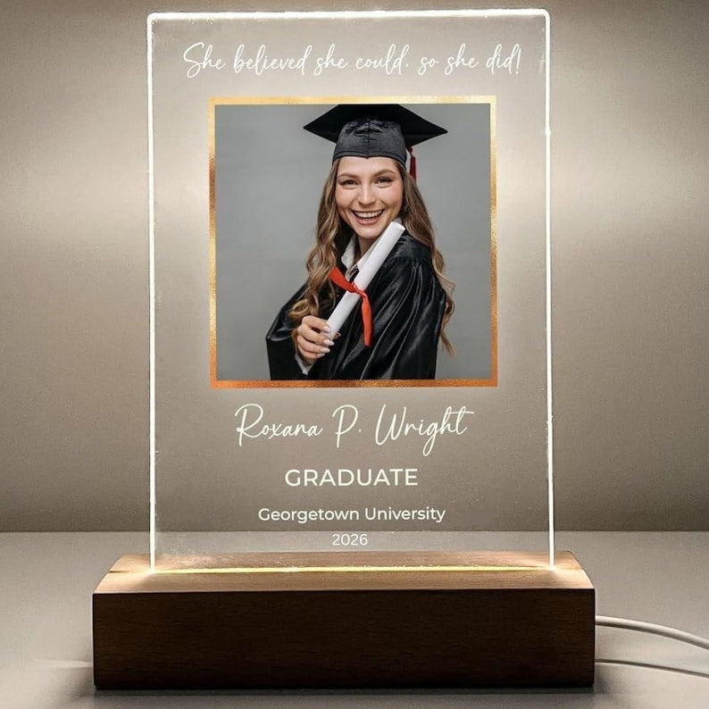 Personalized Photo Picture LED Wood Light Up Stand Plaque Custom Graduation Gift Class of 2026, Seniors Graduate High School, College Grads