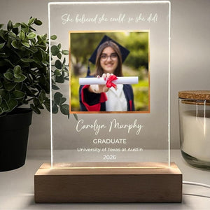 Personalized Photo Picture LED Wood Light Up Stand Plaque Custom Graduation Gift Class of 2026, Seniors Graduate High School, College Grads