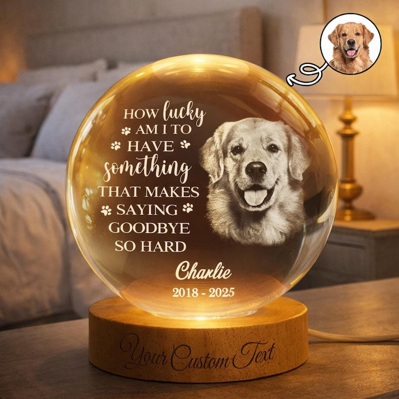 Personalized Crystal Ball Lamp, Custom Photo Forever Loved Memorial Dog, Custom Pet Memorial Lamp, Custom Photo Keepsake