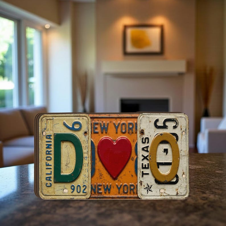 Personalized Couple Wooden Block, License Plate Letters, Initials Heart, Shelf Desk Valentine Decor