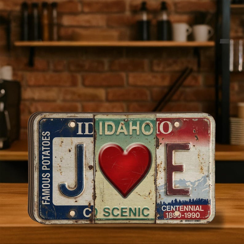 Personalized Couple Wooden Block, License Plate Letters, Initials Heart, Shelf Desk Valentine Decor