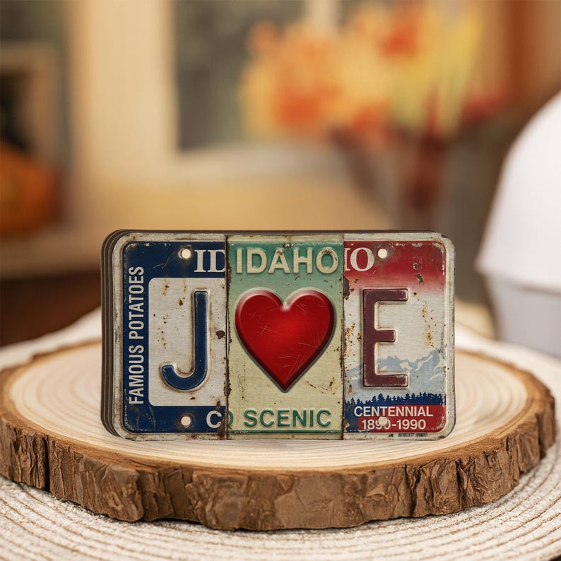 Personalized Couple Wooden Block, License Plate Letters, Initials Heart, Shelf Desk Valentine Decor