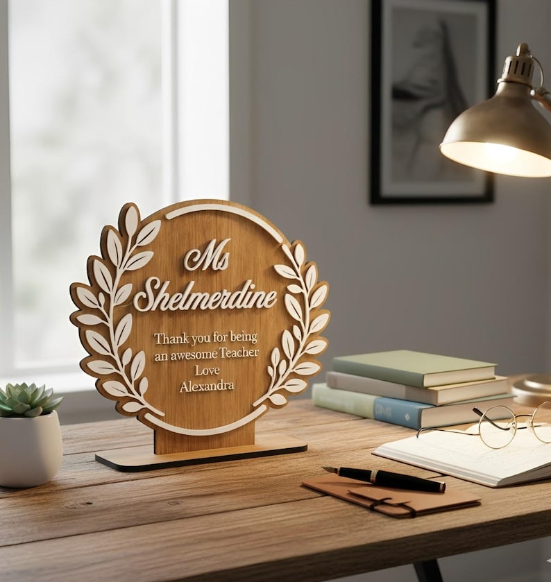 Personalized Teacher Appreciation Plaque, Custom 3D Acrylic & Wood Desk Decor, End of School Year Gift, Thank You Teacher Name Sign