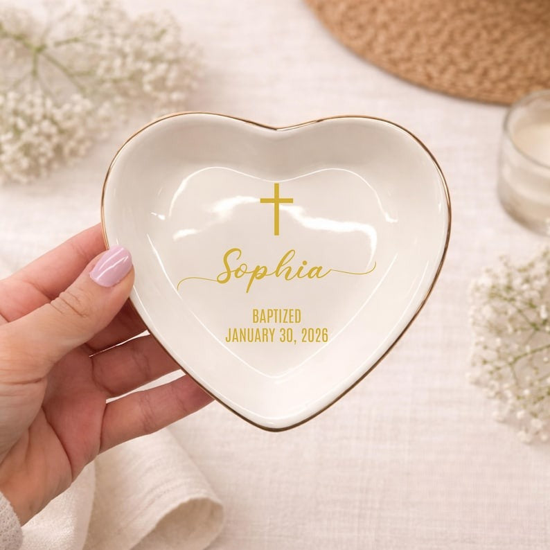 Personalized Baptism Trinket Dish, Custom Confirmation Ring Dish, First Communion Gifts, Goddaughter Baptism Gift, Dedication Jewelry Dish