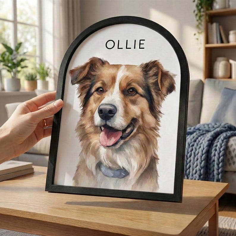 Custom Watercolor Pet Memorial Frame with Collar Holder, Pet Memorial Collar Holder, Dog or Cat Loss Gift, Pet Loss Sympathy