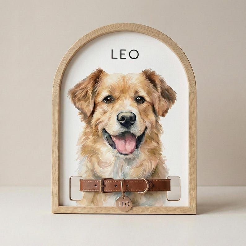 Custom Watercolor Pet Memorial Frame with Collar Holder, Pet Memorial Collar Holder, Dog or Cat Loss Gift, Pet Loss Sympathy