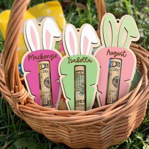 Personalized Easter Tag, Carrot Money Holder, Easter Carrot Tag, Easter Money Holder, Easter Cash Gift, Bunny Ear Tag, Kid Easter Gift
