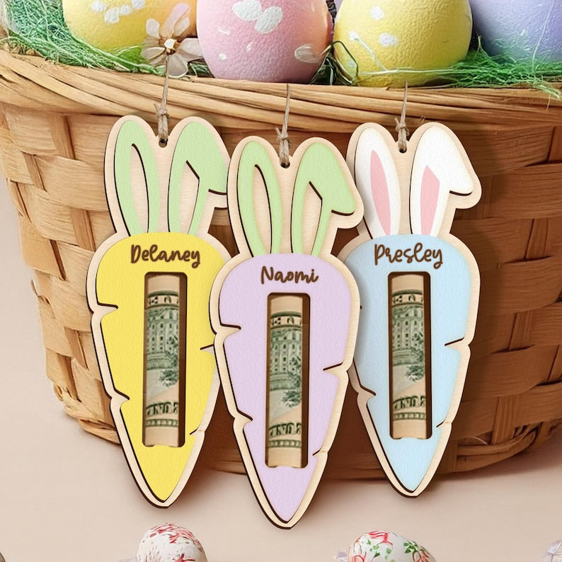 Personalized Easter Tag, Carrot Money Holder, Easter Carrot Tag, Easter Money Holder, Easter Cash Gift, Bunny Ear Tag, Kid Easter Gift