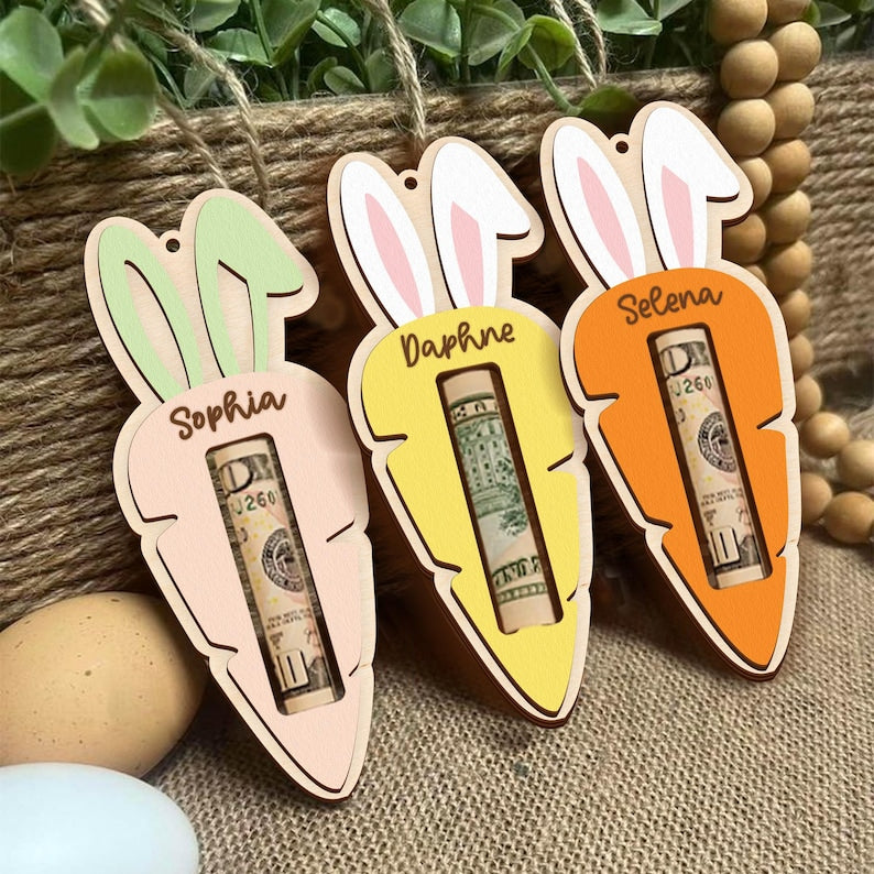 Personalized Easter Tag, Carrot Money Holder, Easter Carrot Tag, Easter Money Holder, Easter Cash Gift, Bunny Ear Tag, Kid Easter Gift