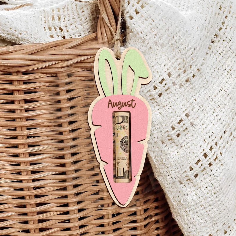 Personalized Easter Tag, Carrot Money Holder, Easter Carrot Tag, Easter Money Holder, Easter Cash Gift, Bunny Ear Tag, Kid Easter Gift