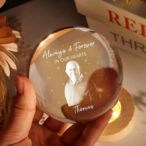 Custom Photo Always In Our Hearts Crystal Globe Lamp, Memorial Photo Engraved Crystal Ball LED Night Light, Sympathy Gift