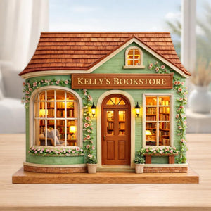 Custom Bookstore Flower House Wooden Block Personalized Book Lover Gift Wood Plaque Miniature Bookshop Decor Reader Gift