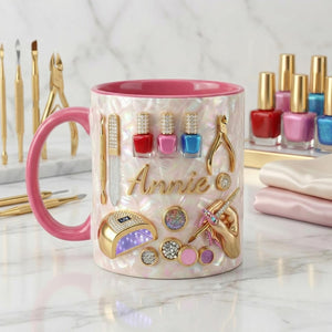 Custom Name Nail Tech Accent Mug, New Nail Salon Owner Coffee Mug, Gift for Nail Artist , Cosmetology Graduation Gifts, Nail Technician Gift