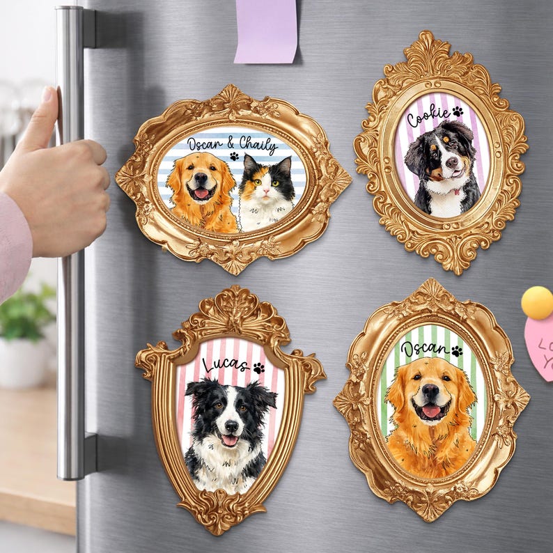 Mother's Day Gift for Dog Mom, Vintage Custom Pet Portrait Fridge Magnet, Dog Lover Gift, Gift for Dog Grandma, Watercolor Pet Portrait