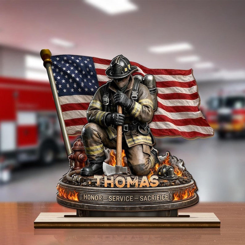 Personalized Firefighter Memorial Plaque, Custom Name Fireman Desk Decor, Honor Service Sacrifice Tribute Gift for Firefighters