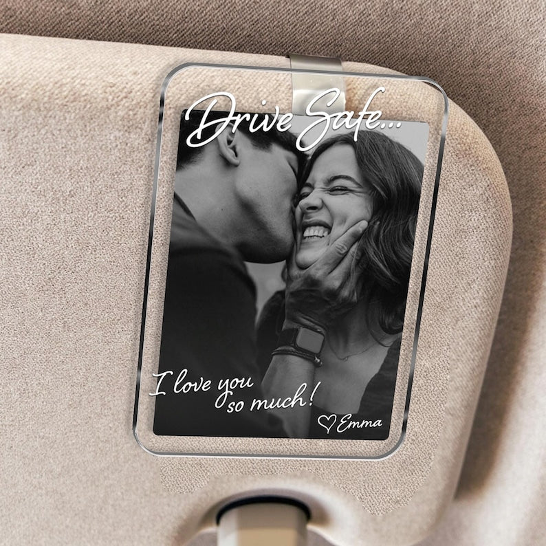 Custom Photo Car Visor Clip Gift for Him, Drive Safe Gift, Custom Couple Photo Keepsake Gift, Valentine s Gift for Boyfriend or Husband