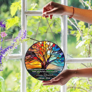 Personalized Retirement Gift Tree of Life Stained Glass Suncatcher, Coworker Farewell Gift, Office Goodbye Decor