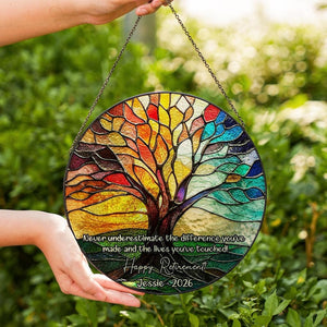 Personalized Retirement Gift Tree of Life Stained Glass Suncatcher, Coworker Farewell Gift, Office Goodbye Decor