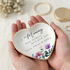 Personalized Birth Flower Trinket Dish, Birth Month Flower Ring Dish, Gift for Mom or Grandma, Mother's Day Ceramic Keepsake, Flower Ring Dish