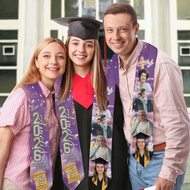Custom In Loving Memory Graduation Stole, Personalized Class of 2026 Sash, Photo Tribute