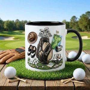 Custom Name Golf Accent Mug, Personalized Golf Lover Coffee Cup, Unique Mug Gift For Golfer, Father's Day Gift For Dad Grandpa